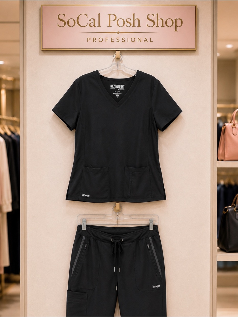 Grey's Anatomy Active Black Scrubs Set Top & Pants Like New Medium
